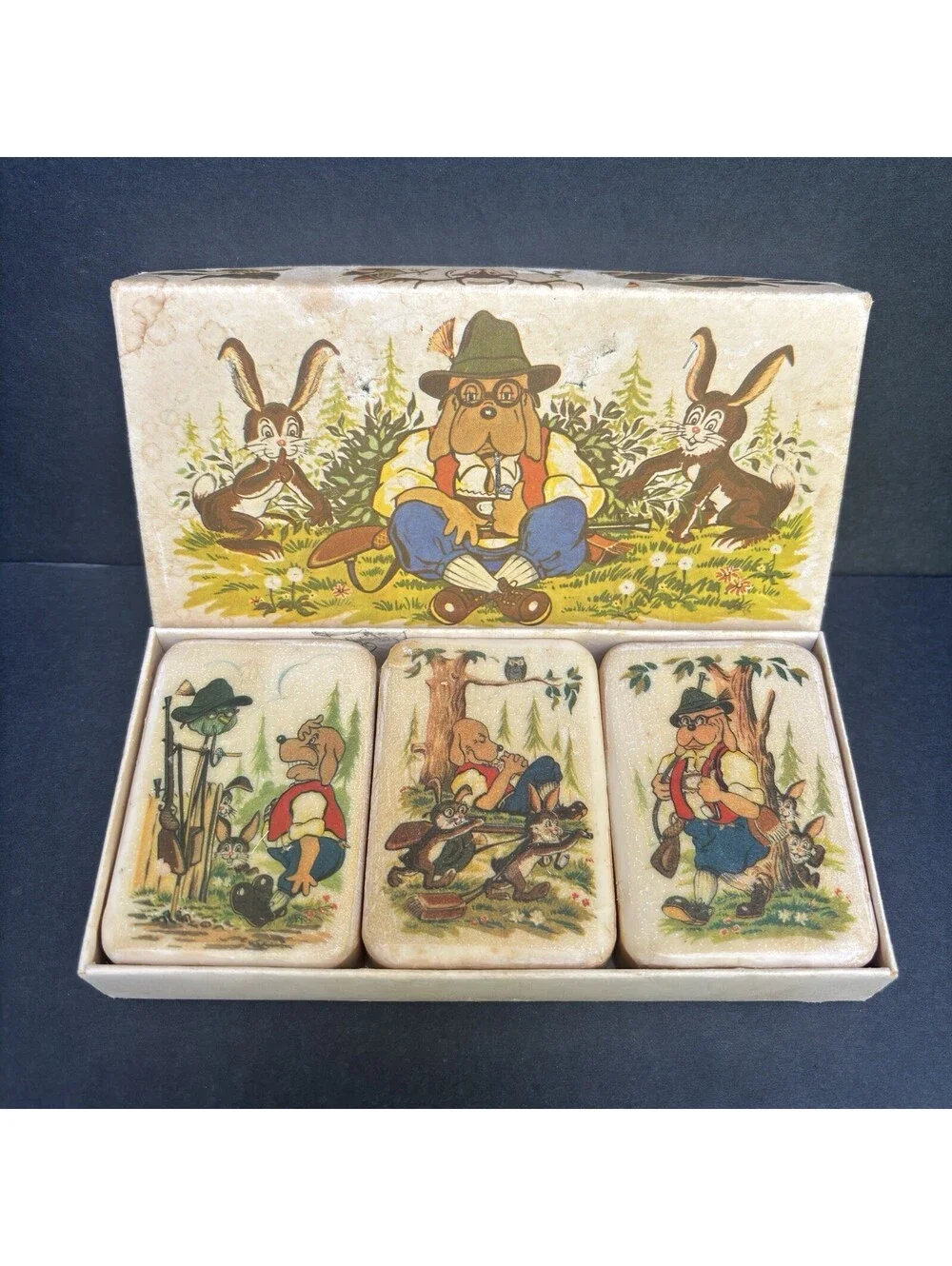 New Vintage Scherl Fairy Tale Soap Set from Bavaria, Germany Deputy Dog Rabbits